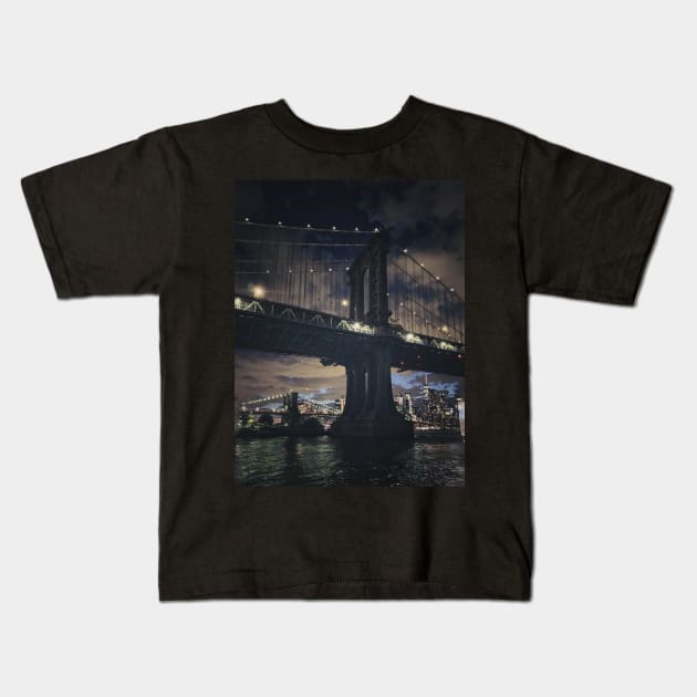 Two Bridges by Night, NYC Kids T-Shirt by eleonoraingrid